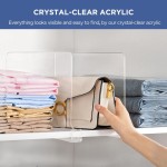 Rak lemari pakaian setinggi 12 inci, terbuat dari akrilik transparan, cocok untuk menyimpan dompet dan tas tangan, dengan 6 rak ekstra tinggi.